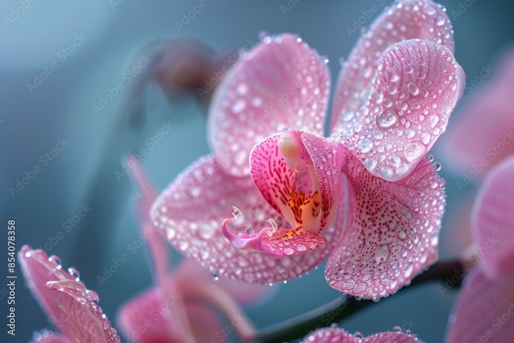 Pink Orchid Blossom Covered in Dew Drops Pink Orchid Blossom Covered in Dew Drops