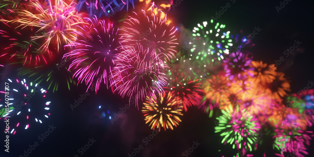 Feuerwerk Silvester mit bunten Raketen Zauber als Hintergrund Motiv für Website und Drucksachen
