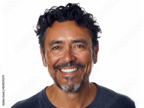 Portrait of a joyful man in his 40s smiling at the camera isolated on white background photo