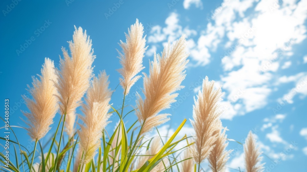 Pampas grass against the sky, a bright and airy nature scene