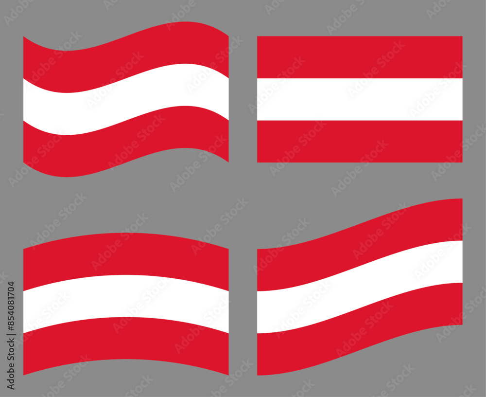 Obraz premium Set of Austrian flag icons. Collection of isolated Austrian flags, vector illustration.