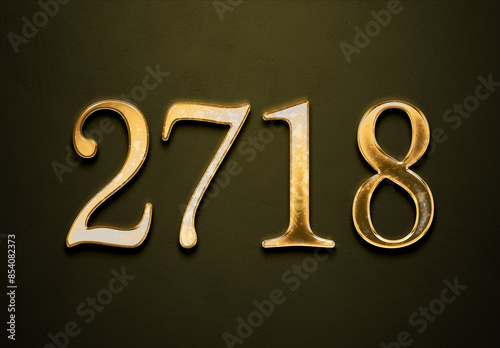 Old gold effect of 2718 number with 3D glossy style Mockup. 