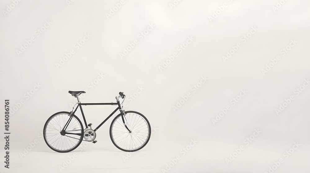 Fototapeta premium Minimalist Black Bicycle Studio White Background
