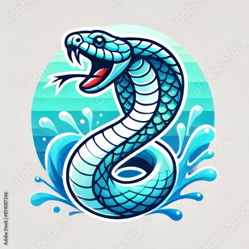 Snake logo with open mouth in various themes and colors photo