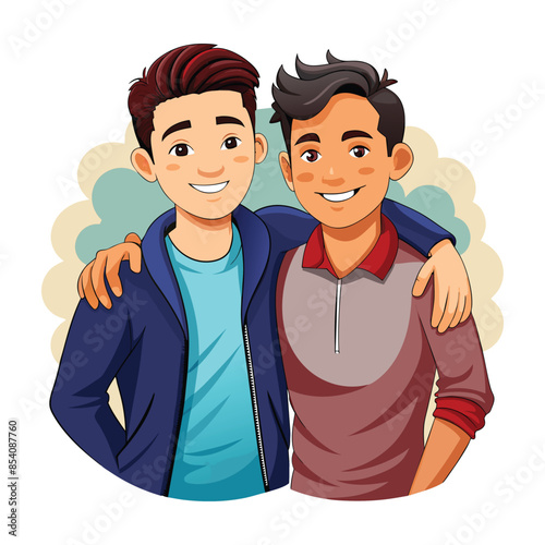 Vector illustration of two friends on a white background. Cartoon style.