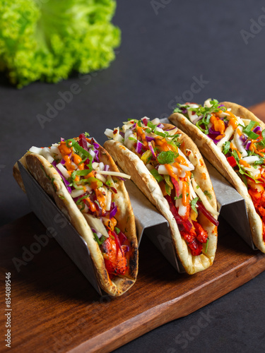Chicken tacos mix is a flavorful combination of seasoned chicken, fresh vegetables, and various toppings wrapped in a soft or crispy tortilla