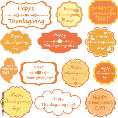 Happy thanksgiving day! Vintage Thanksgiving Day Labels and Stickers isolated on White background. Vector illustration 