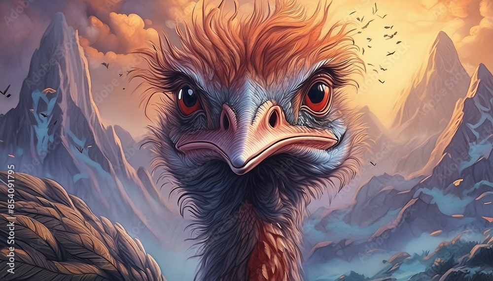 Fototapeta premium A portrait of a funny ostrich 