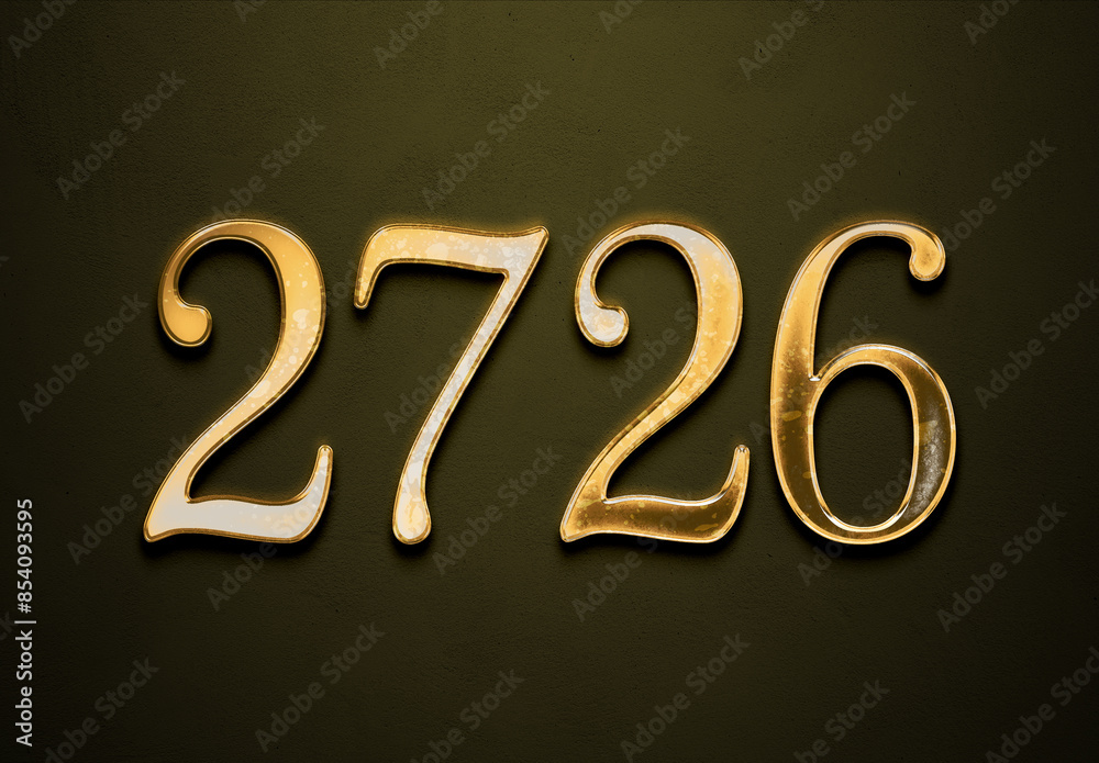 Old gold effect of 2726 number with 3D glossy style Mockup.	