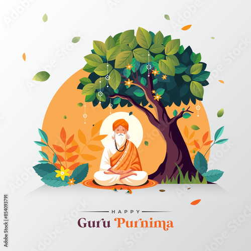 Happy Guru Purnima Typographic Vector Post Template Design Illustration