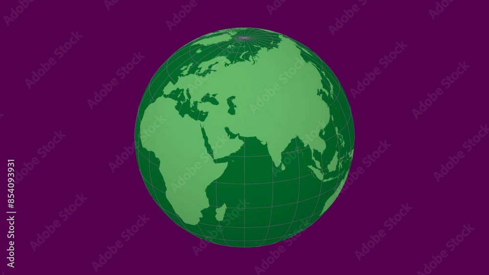 Spinning globe. Slanted sphere view. Moderate speed planet rotation. Solid color style. World map with sparse graticule lines on violet background. Magnificent animation. Spinning globe. Slanted sphere view. Moderate speed planet rotation. Solid color style. World map with sparse graticule lines on violet background. Magnificent animation.