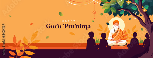 Happy Guru Purnima Vector Social Media Cover Banner Background Template Design Illustration photo