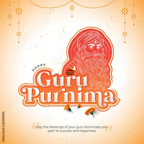 Happy Guru Purnima Typographic Vector Post Template Design Illustration