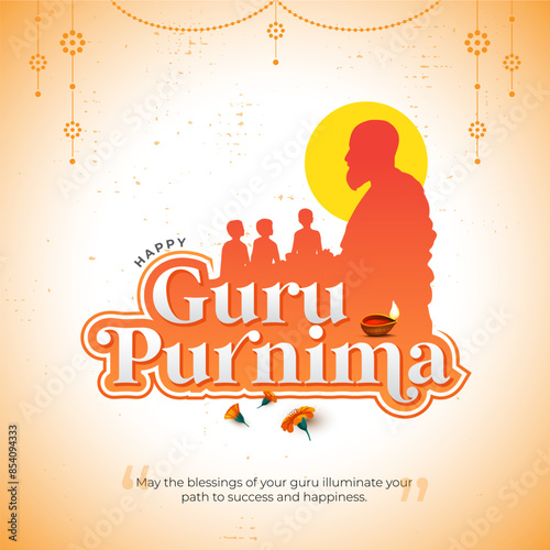 Happy Guru Purnima Typographic Vector Post Template Design Illustration
