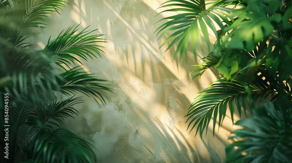 Tropical Leaves on the Background of a Plastered Wall Tropical Leaves on the Background of a Plastered Wall