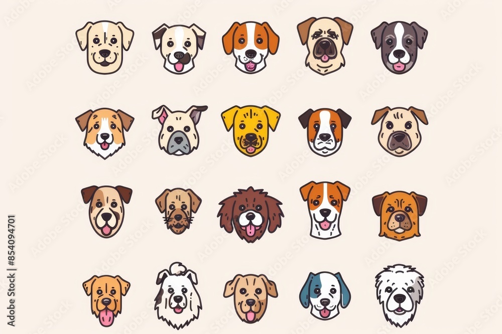 Obraz premium Dogs Doodle Set, Pet Animal Symbols, Hand Drawn Puppy Icons Silhouettes, Sketched Dog Character