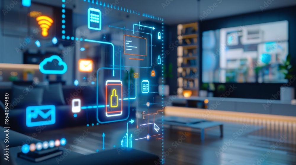 Visual representation of interconnected devices in a smart home or industrial setting