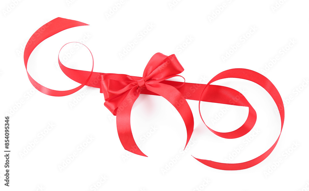 Red satin ribbon with bow isolated on white