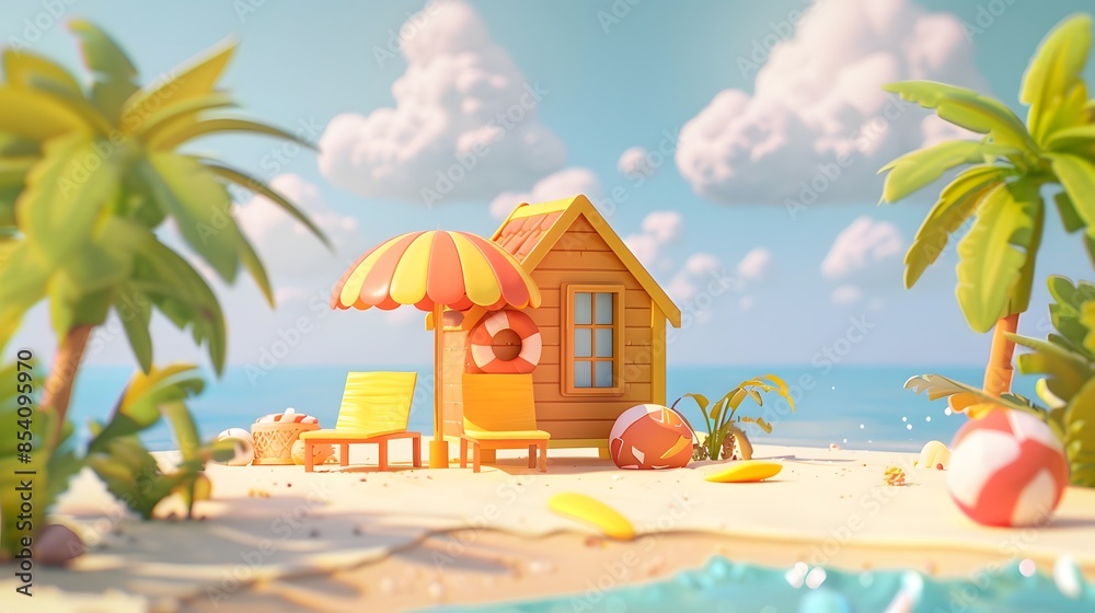Obraz premium 3D Illustration of beach chairs