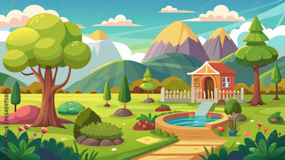 Naklejka premium animation-landscape--garden