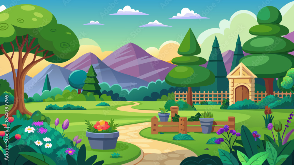 Naklejka premium animation-landscape--garden