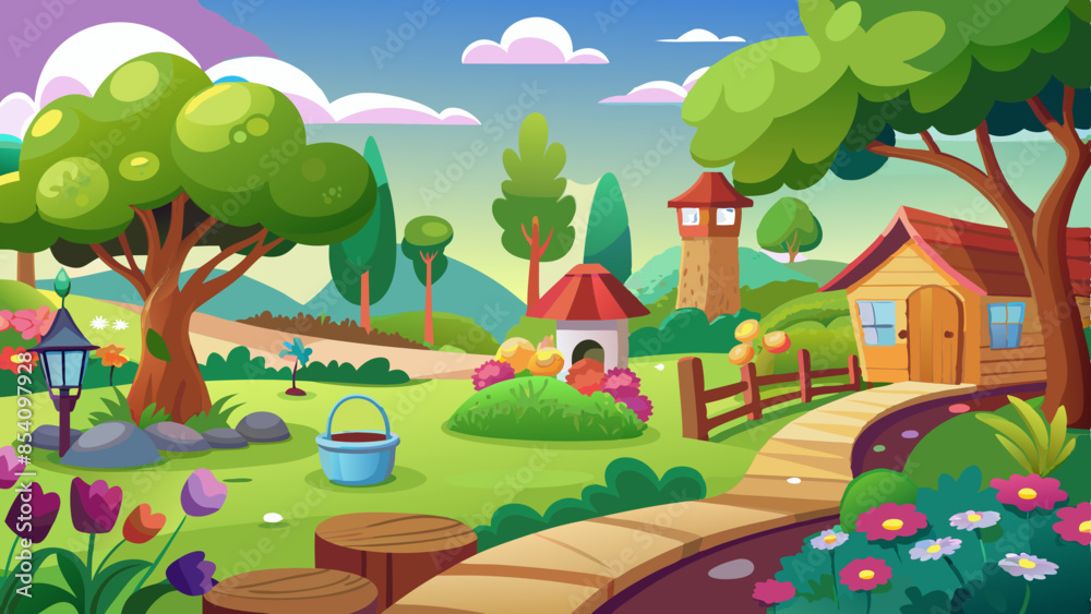 Fototapeta premium animation-landscape--garden