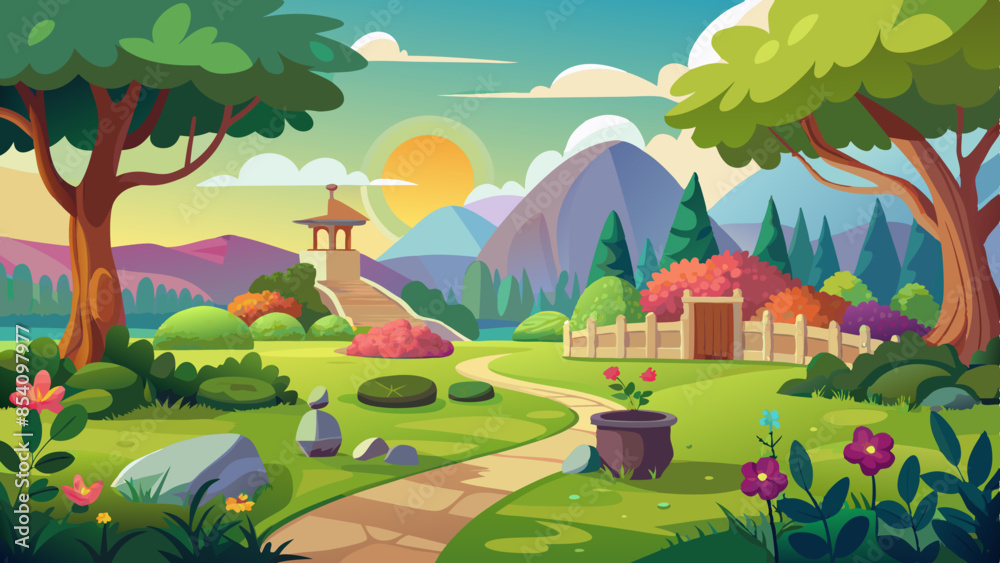 Fototapeta premium animation-landscape--garden