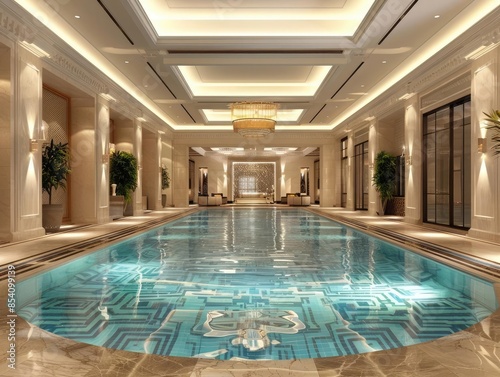 Indoor swimming pools in elegant settings such as highend hotels or spas © amankris99