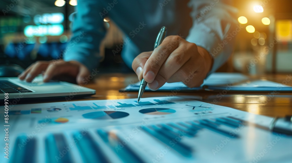 A Financial Expert Analyzing Business Reports and Financial Charts in a Modern Corporate Office A Financial Expert Analyzing Business Reports and Financial Charts in a Modern Corporate Office
