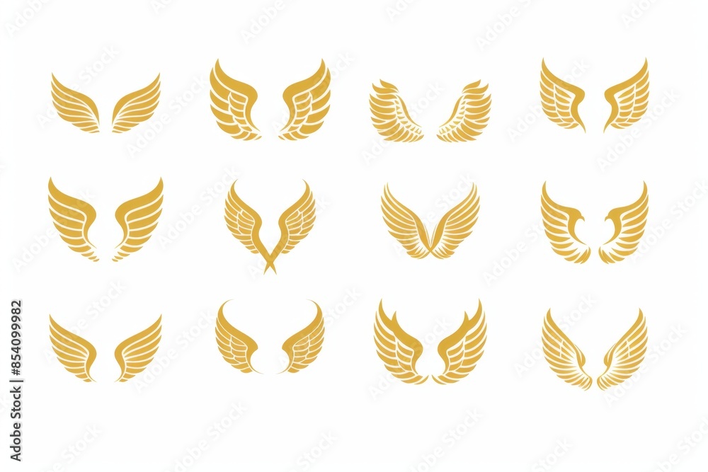 Obraz premium Wings flat icon, angel wings emblem, bird feathers minimal silhouette, pigeon sign, spirituality symbol