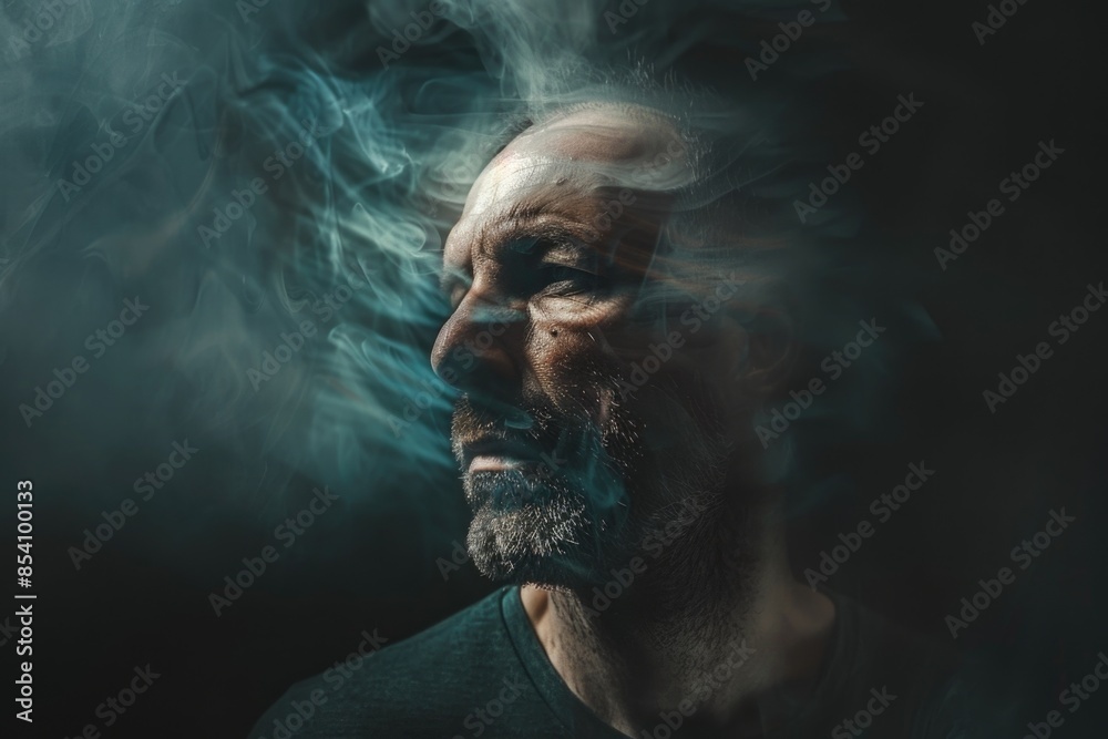 A person with a beard holding and smoking a cigarette A person with a beard holding and smoking a cigarette
