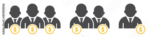 Set of investors icons. Financial Investor, businessman investor, business group. Man with dollar money, investor symbol, partners.