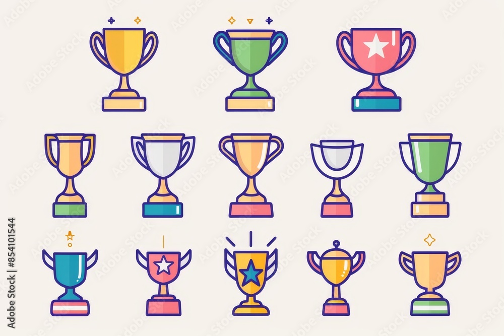 Trophy cups, golden goblet, silver reward, champion bowls. Contest winner award collection, prize cup Trophy cups, golden goblet, silver reward, champion bowls. Contest winner award collection, prize cup