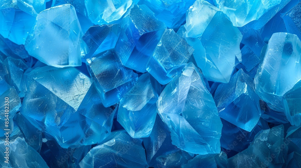 A large pile of blue glass pieces stacked upon one another, resting atop a smaller pile A large pile of blue glass pieces stacked upon one another, resting atop a smaller pile