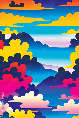 A collection of backgrounds with cloud patterns in a modern style. These vibrant and richly colored designs create unique and eye-catching compositions. Perfect for adding text and creating stylish vi