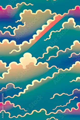 A collection of backgrounds with cloud patterns in a modern style. These vibrant and richly colored designs create unique and eye-catching compositions. Perfect for adding text and creating stylish vi