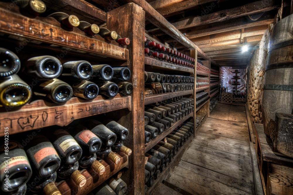 A wine cellar filled with numerous wine bottles A wine cellar filled with numerous wine bottles
