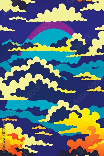 A collection of backgrounds with cloud patterns in a modern style. These vibrant and richly colored designs create unique and eye-catching compositions. Perfect for adding text and creating stylish vi