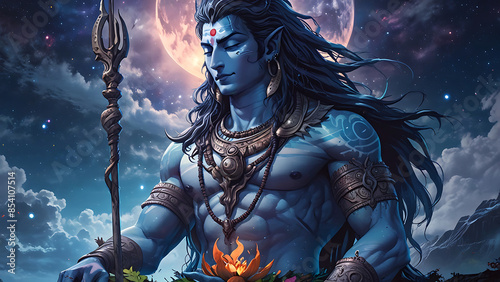 God Shiva in the night photo photo