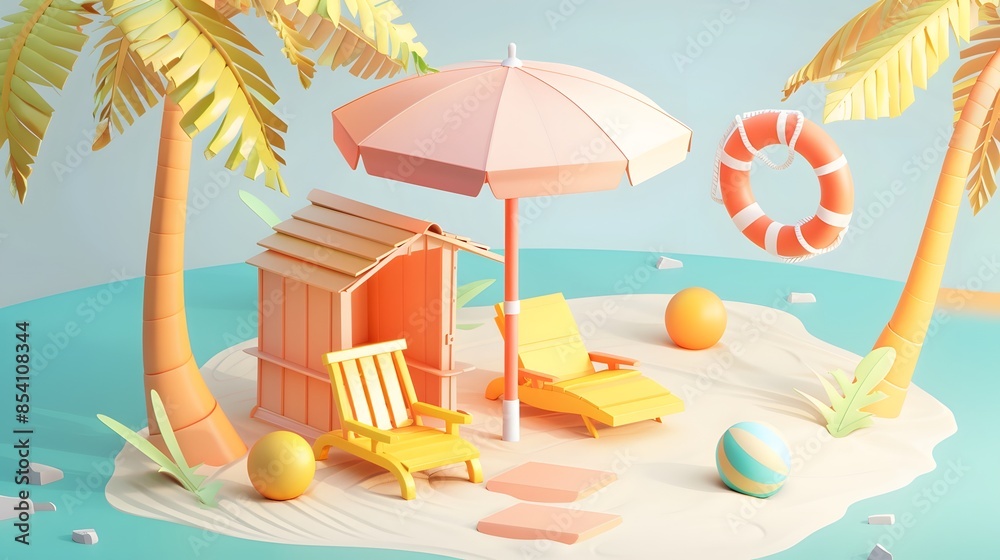 Obraz premium 3D Illustration of beach chairs