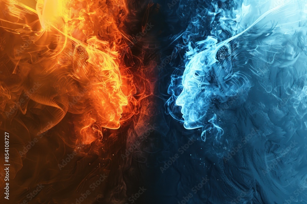 Opposing elemental faces in fire and ice Opposing elemental faces in fire and ice
