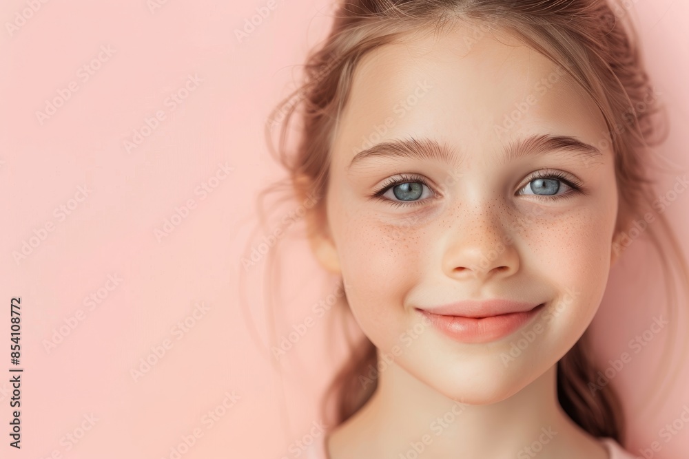 Beauty Portrait of a Young Girl Against Pastel Pink Background Generative AI
