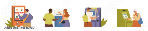 People using self-service terminal to buy, pay and order