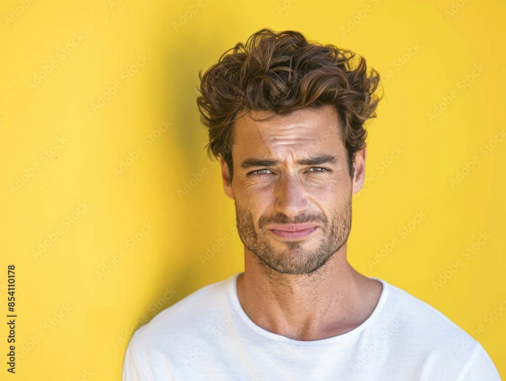 Angry Man Expressing Emotions Against Yellow Background Generative AI Angry Man Expressing Emotions Against Yellow Background Generative AI