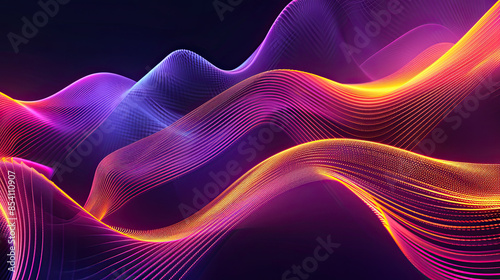 Abstract flowing neon wave isolated on black background