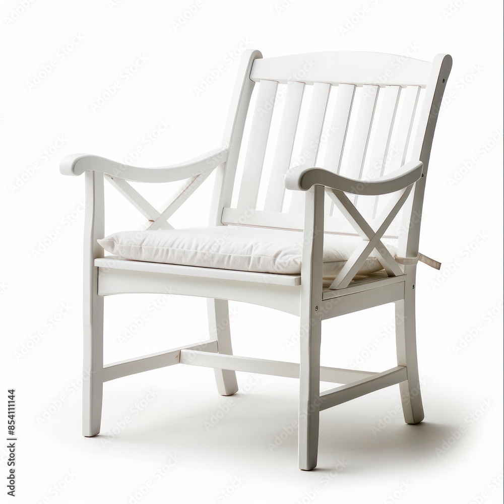 A white chair with a white cushion and a white strap A white chair with a white cushion and a white strap
