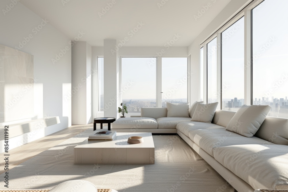 Cozy Living Room with Neutral Tones and Natural Light Generative AI Cozy Living Room with Neutral Tones and Natural Light Generative AI