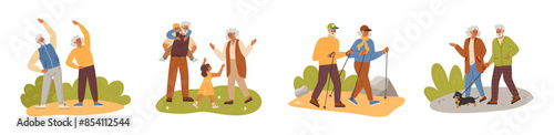 Old senior couple recreation time outdoors isolated scene set