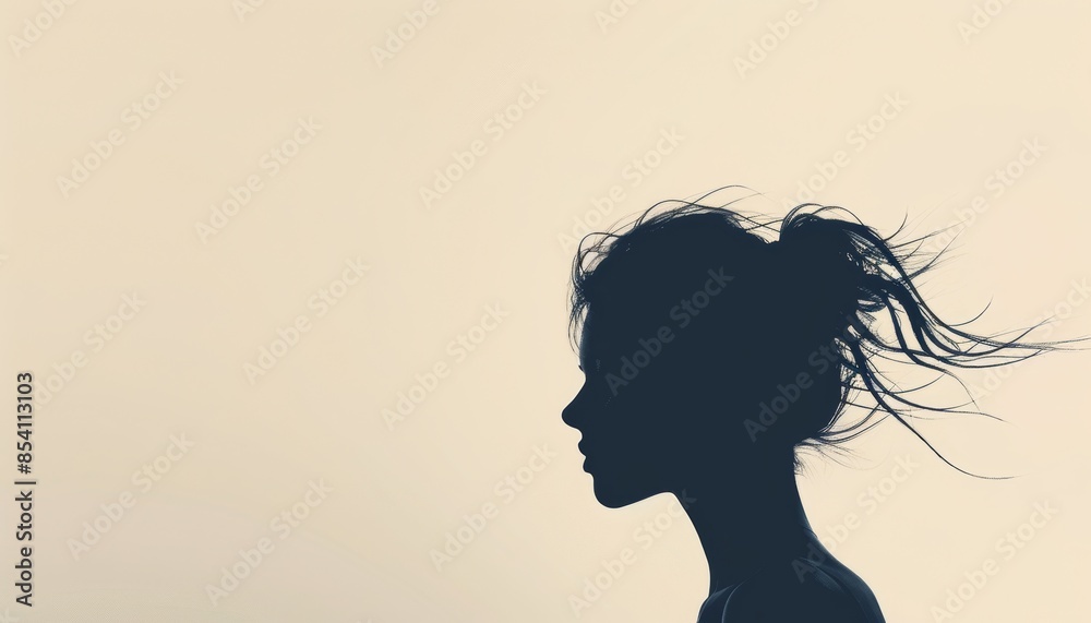 Serene Silhouette of a Woman Against Soft Beige Background Generative AI Serene Silhouette of a Woman Against Soft Beige Background Generative AI