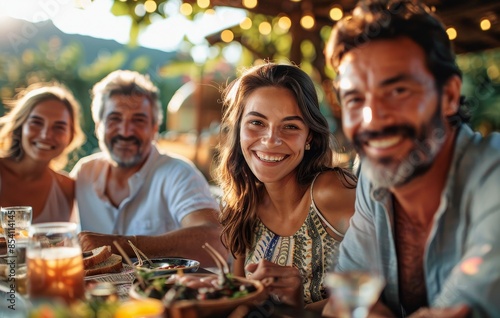 family having dinner in the garden,Family having barbecue party in backyard in summer, summer barbecue party, happy family barbecue activity